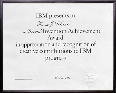 Second Invention Award from IBM